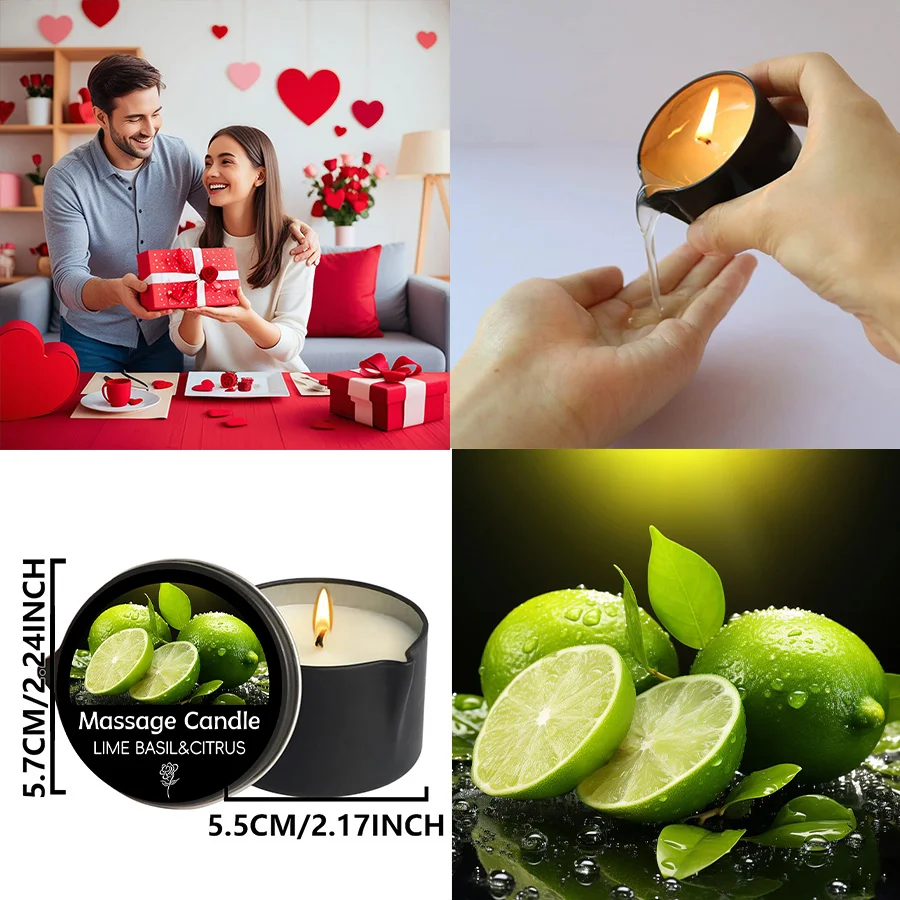 شمعة التدليك، شموع معطرة من شمع الصويا - مثالية لإنشاء أجواء مريحة وهدايا العطلات، هدايا للنساء - ريحان الليمون والحمضيات