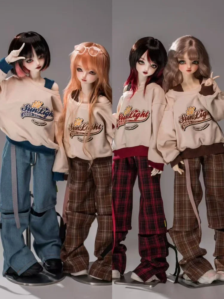 

BJD Doll Clothes For 1/4 1/3 Dolls Red Brown Blue Casual Top Pants Set Dolls Clothing Accessories(No Dolls)