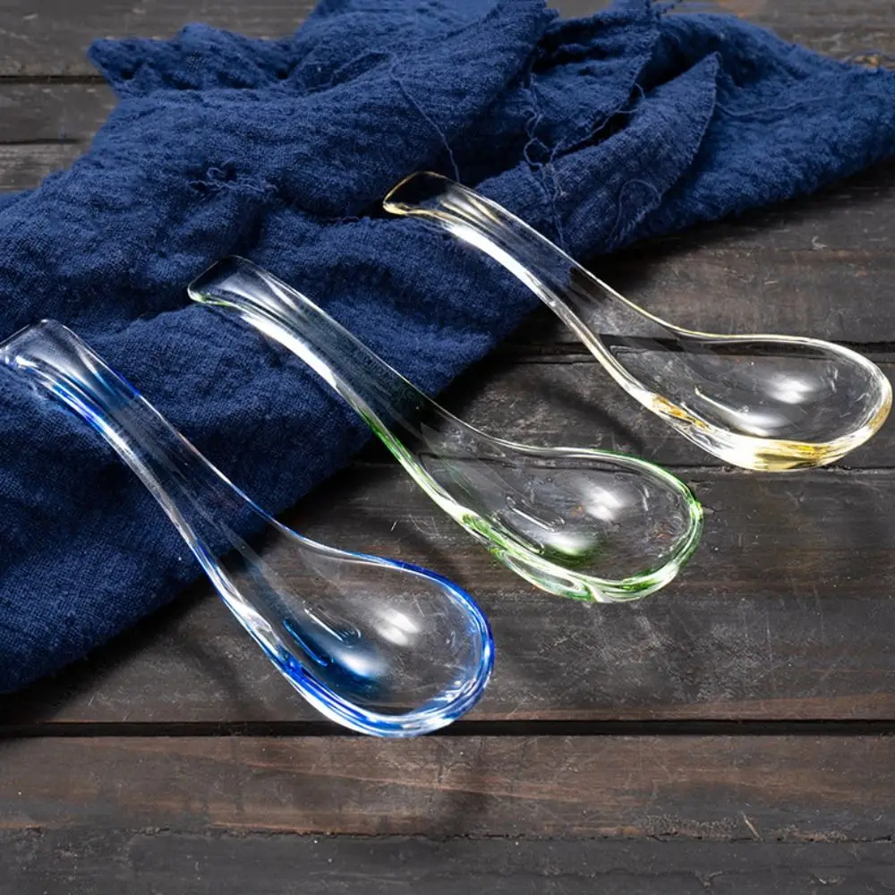 Kitchen Accessories Colorful Crystal Glass Spoon Exquisite Elegant Serving Spoons Smooth Multifunctional Dessert Teaspoons Party