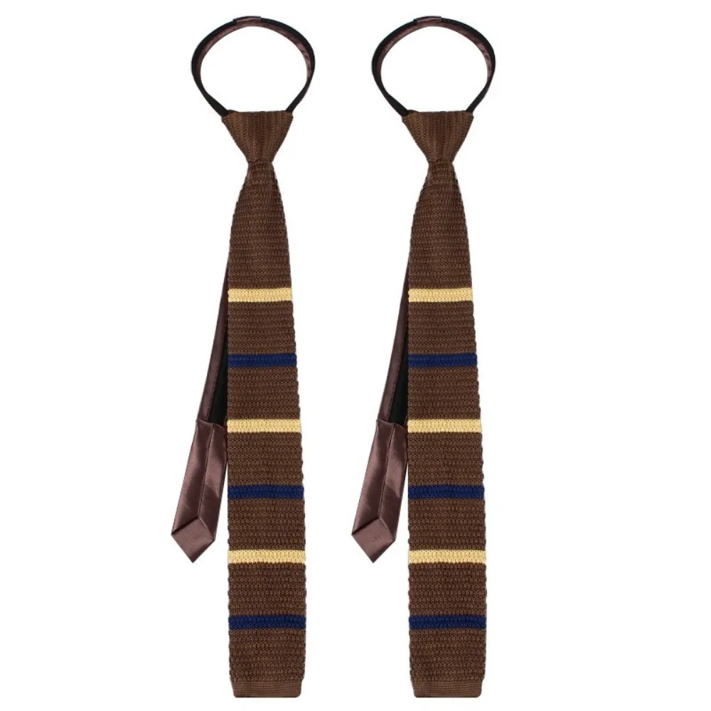 Cadeaux motif rayé doux rayé cravate tricoté tissu fermeture à glissière automatique fermeture à glissière cravate tête plate cravate garçons