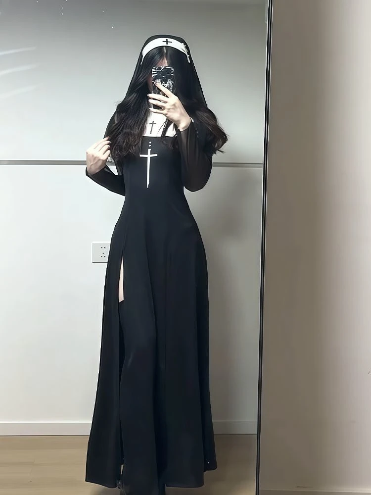 Harajuku القوطية الجرونج Y2k فساتين الدانتيل النساء 2000s الجمالية مثير سليم فستان الحفلات الكورية تصميم الأزياء فستان أسود طويل للحفلات الراقصة