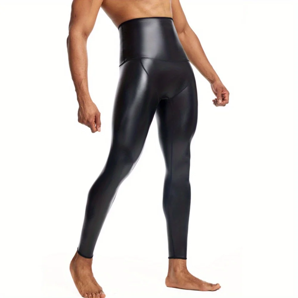 

Men's Slimming Fitness Pants Leather Pants 9 Pants High Waist Compression Leggings