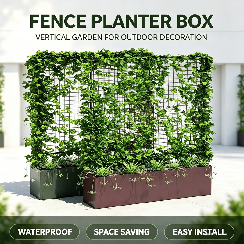 a forFence Planter Box, Weather Resistant Wall Mounted Planter Pot, Durable Raised Planter for Patio Backyard Greenery