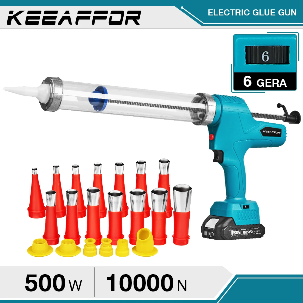 

KEEAFFOR 10000N Electric Caulking Gun 6 Gears Cordless Glue Gun Electric Power Tool Adhesive Glue Sealant For Makita 18v Battery