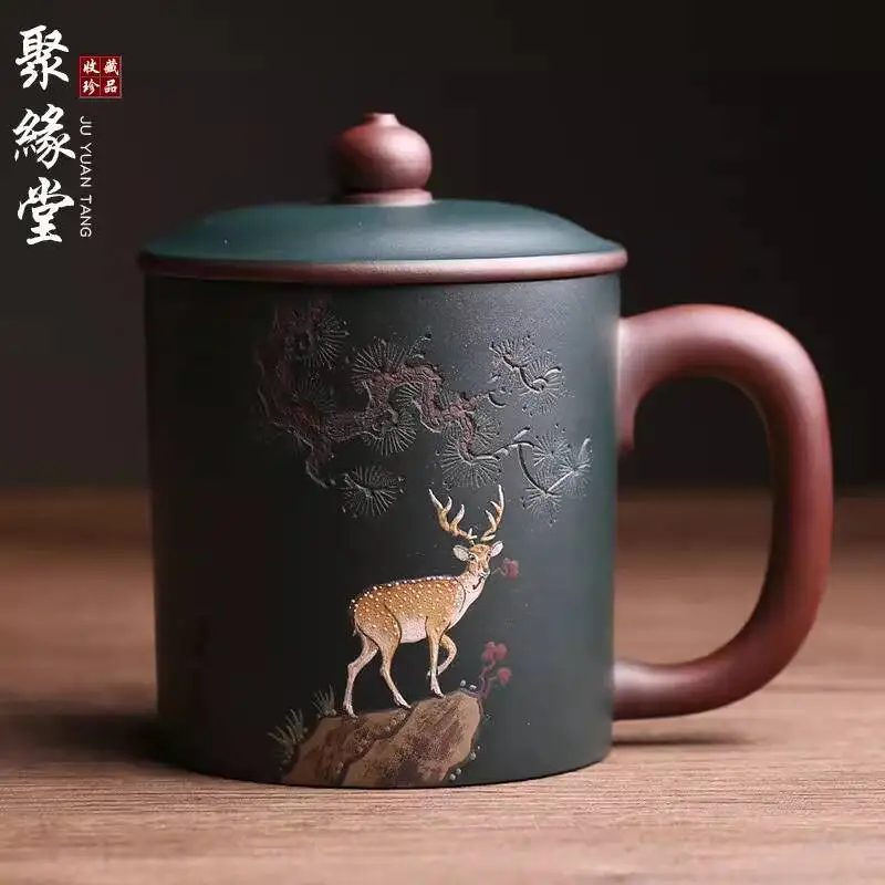 Yixing Original Purple Clay Yoyo Luming Office Lid Cup, Fully Handmade By Master Artist Ma Xiaojun, Tea Cup Set