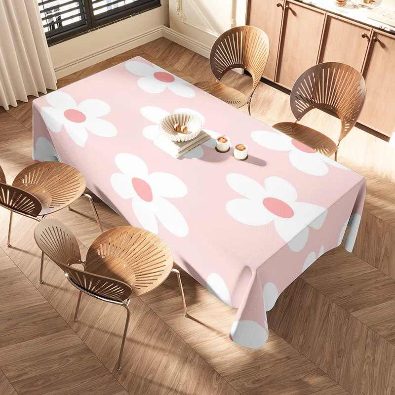 Modern Flower Printed Tablecloth for Dining Room Decoration Perfect Fit Non-Slip Waterproof PVC Material 130x275cm Pink White Fl