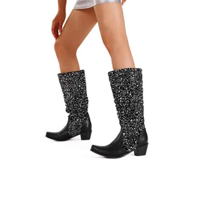 

Rhinestone Shoes For Womens Round Toes Chunky High Heels Stitching Tacones Sewing Lines Chassure Femme Solid Ladies PU Zapatos