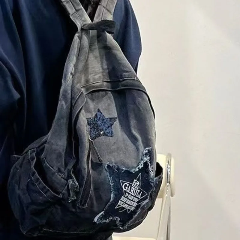 Nicho mochila jeans de grande capacidade, bolsa de ombro para viagem, bolsas coreanas, doce estilo legal, Euramerican Popular