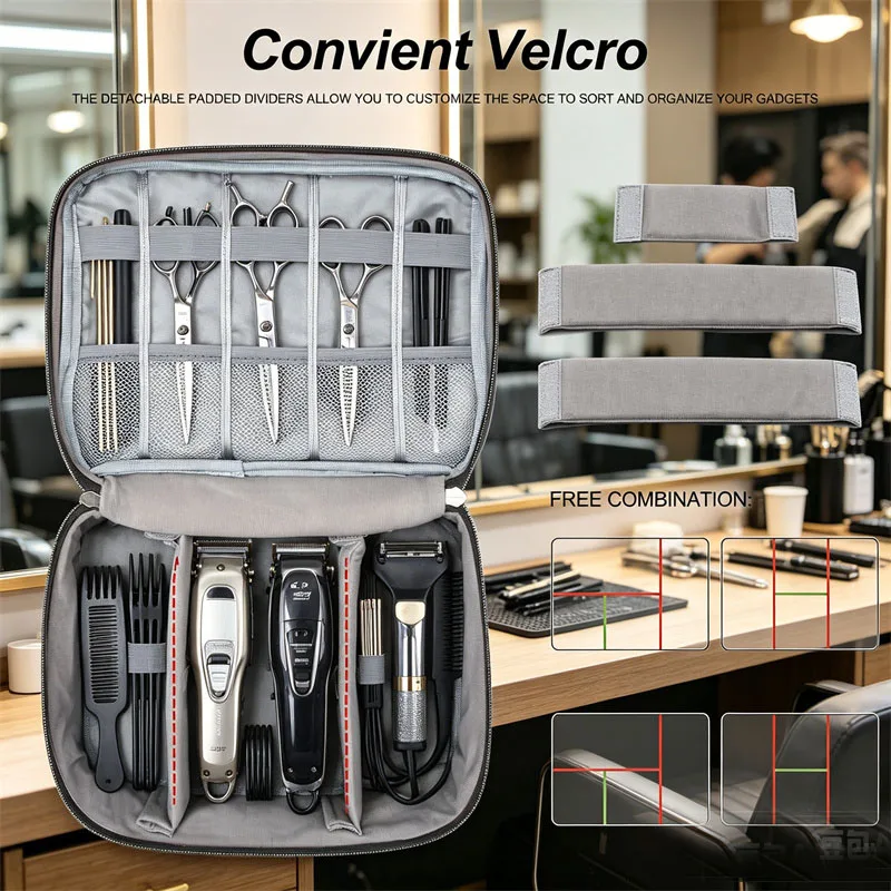 Friseurwerkzeug-Aufbewahrungstasche 3-Schichtige Große Kapazität Friseurwerkzeug-Organizer-Tasche Haarschneidemaschinen Scheren Haarstyling-Zubehör – Detail 10