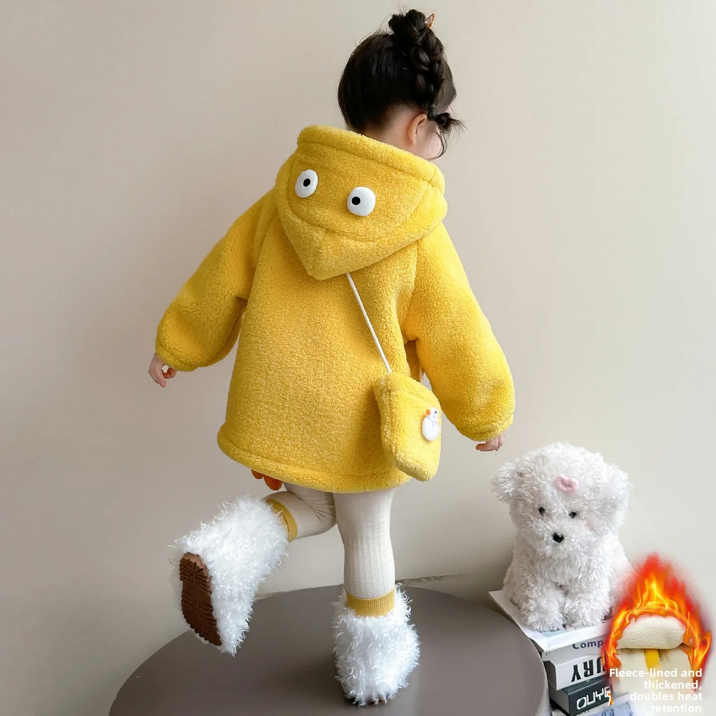 女の子用裏地付きフード付きジャケット 秋冬新作 スタイリッシュな子供服 ファッション性の高いコットンコート ベビーガールズ向け