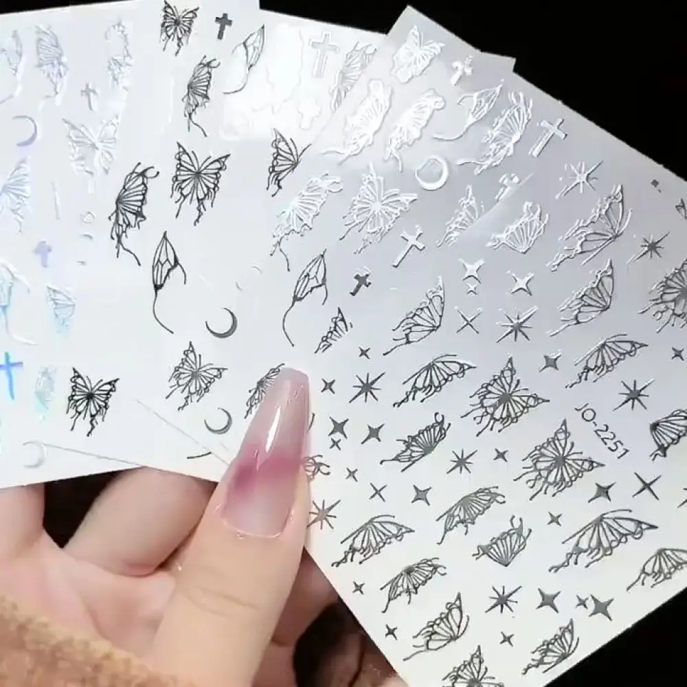 DIY Butterfly Nail Decals Laser Aurora Silver Gold Foil Stickers Professional Manicure Art Design Decoration