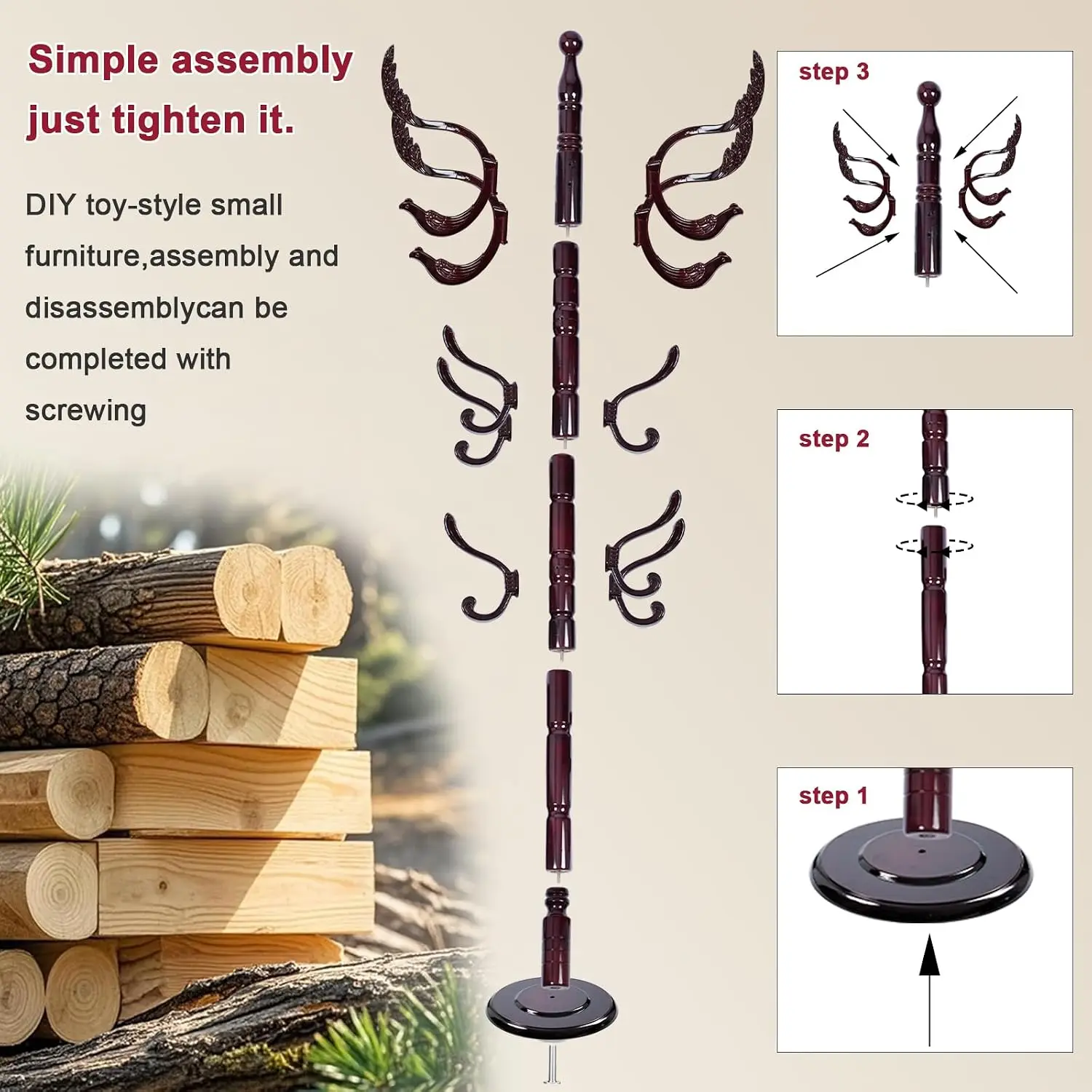 Wood Coat Rack Freestanding 14 Hooks 73 Inch Adjustable Height Hall Tree Round Base Entryway Bedroom Solid Wood Customized
