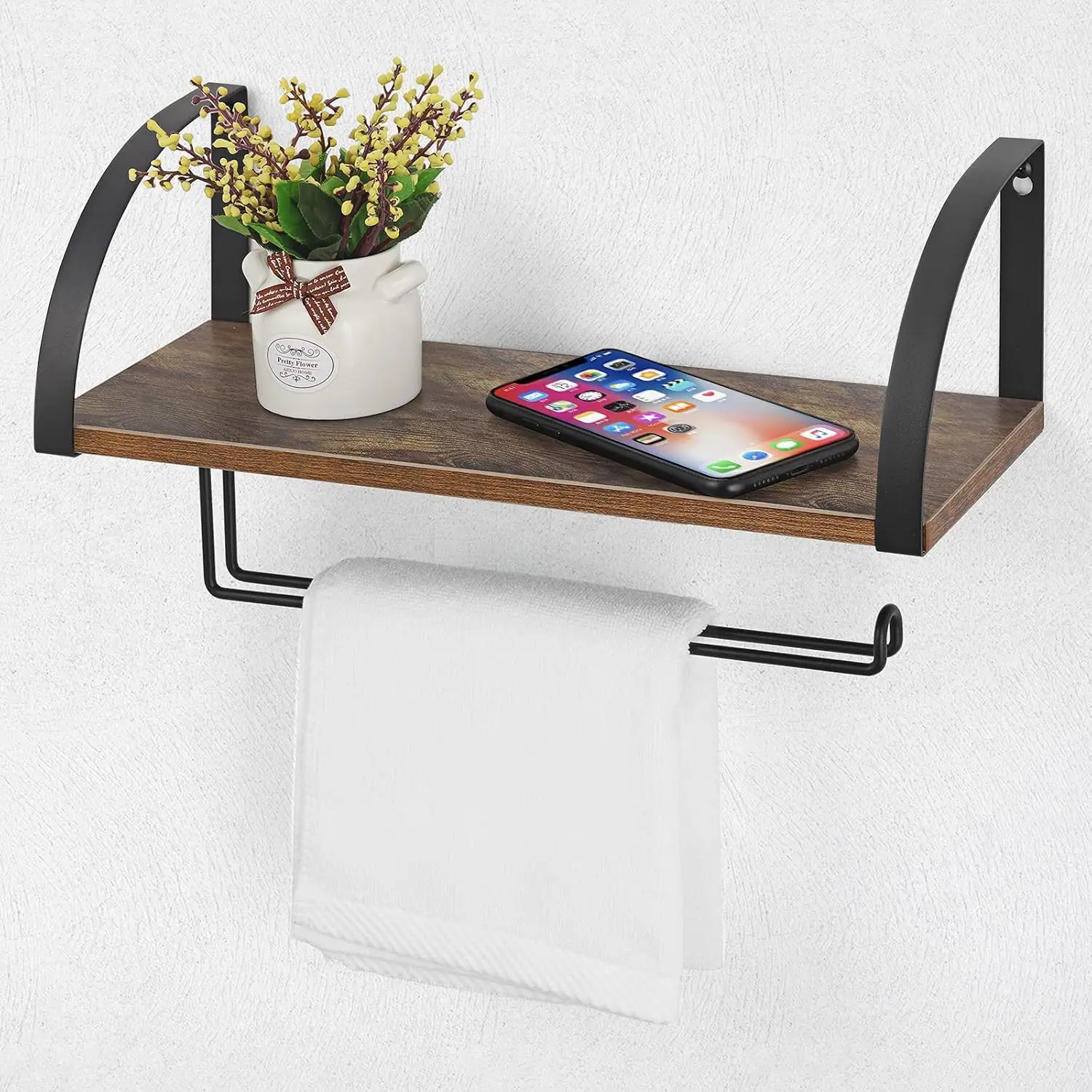 

Wall Mount Paper Towel Holder with Shelf, Rustic Farmhouse Kitchen Organizer for Pantry and Bathroom Storage