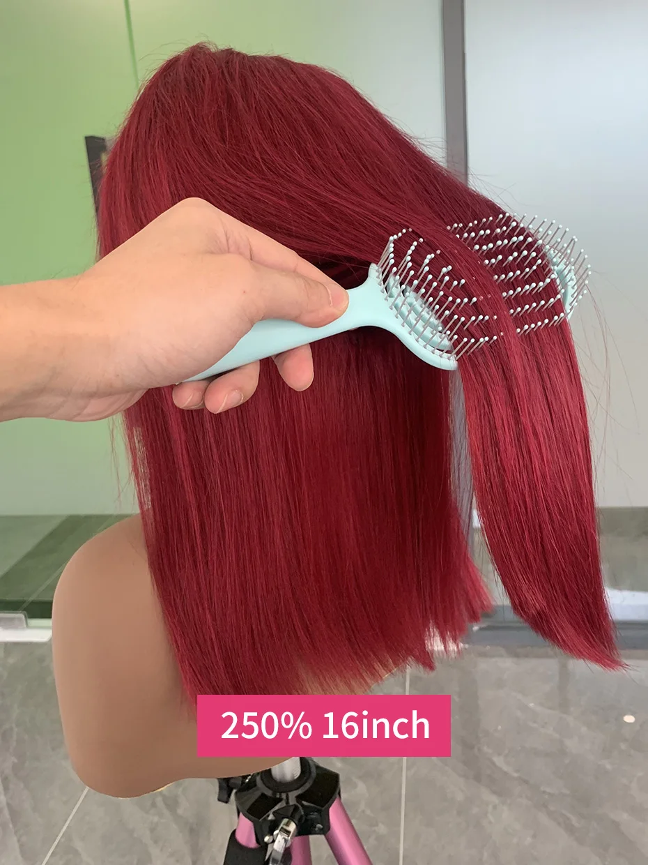 Peluca Frontal de encaje transparente crudo virgen cabello humano 99J corte cuadrado 13x4 Bob pelucas de cabello de lujo pelucas de cabello humano de encaje para mujeres 250%