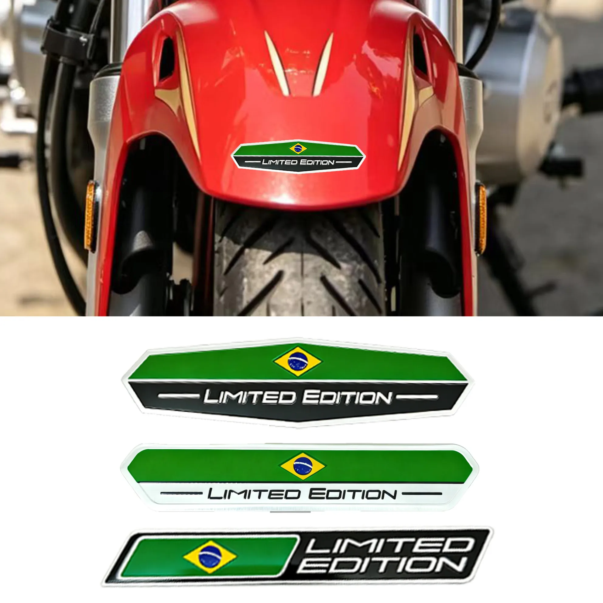 Brazil Flag Aluminum Motorcycle Decal Limited Edition Motorcycle Emblem Compatible with Honda Yamaha Xinyuan Hualian BMW Harley