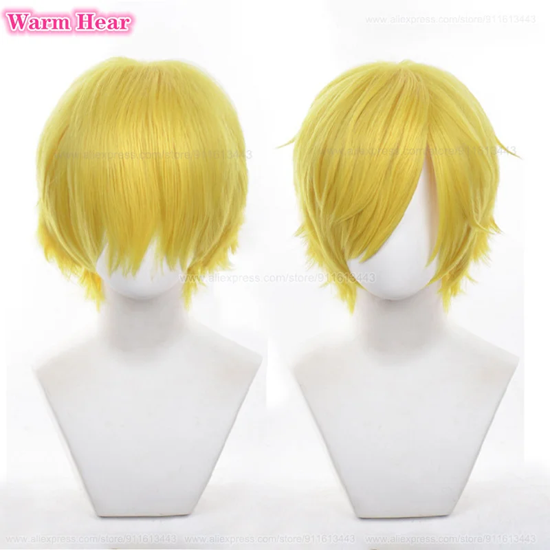 New Arrival Anime Sanji Synthetic Hair Unisex 32cm Golden Cosplay Wig Heat Resistant Hair Halloween Party Wigs + Free Wig Cap