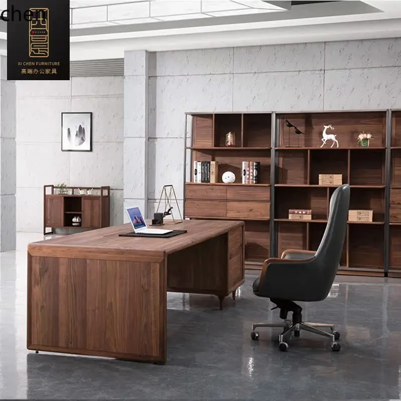 HT all solid wood desk simple modern boss table desk black walnut office high-end furniture 3