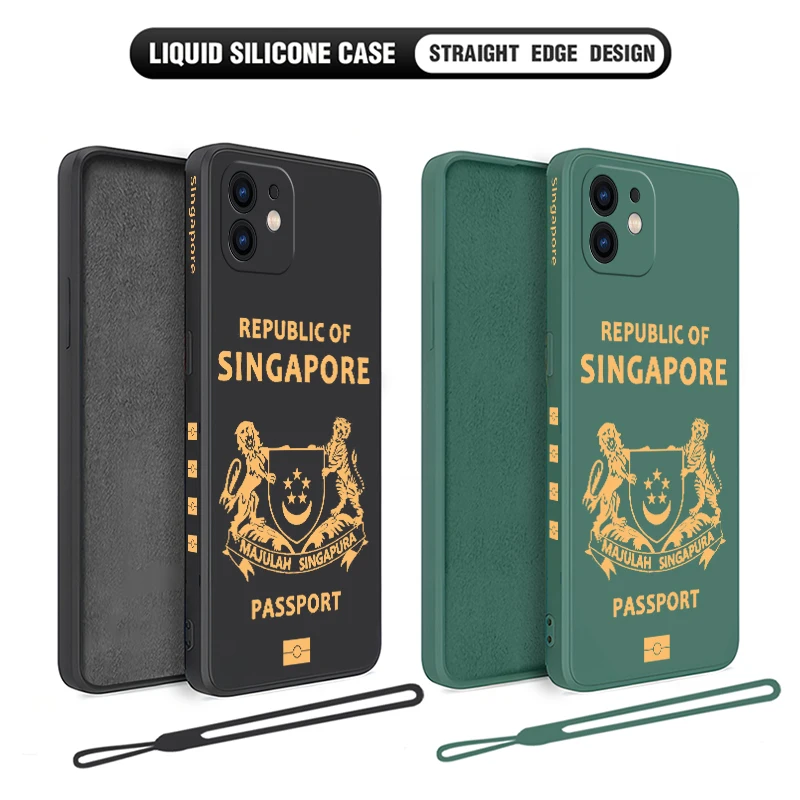 Singapore Passport Cover Phone Case For iPhone 15 14 13 12 11 Pro Max Mini X XR XSMAX SE 8 7 6S Plus Soft Liquid Silicone Cover