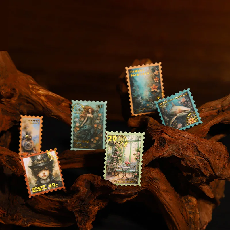Yoofun 20pcs/lot Space Time Postman Stickers Vintage Character Bronzing Collage Stamp Sticker Creative DIY Journal Scrapbooking