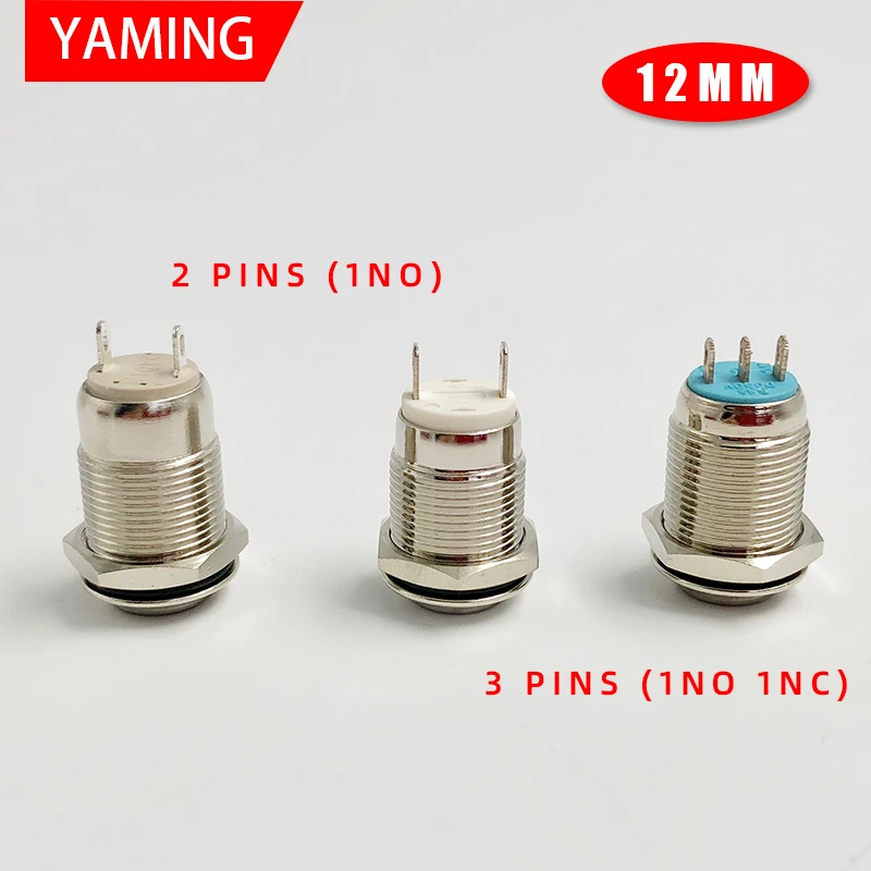 1pcs 12mm 2pins/3pins Waterproof Momentary Flat Round Metal Push Button Switch Car Start Horn Speaker Bell Automatic Reset V015