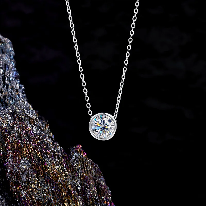 

S925 Sterling Silver Bubble Necklace Single Moissanite 1ct Pendant Simple Light Luxury Versatile Jewelry Christmas Gift