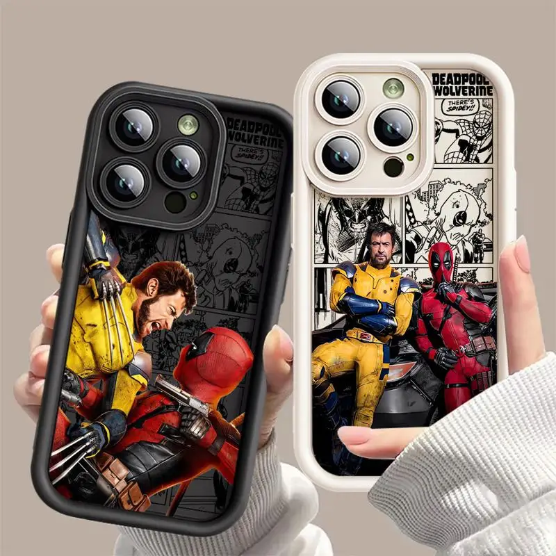 Marvel Deadpool And Wolverine Soft Liquid Silicone Phone Case For iPhone 11 12 13 14 15 Pro Max Plus Shockproof Back Cases Cover