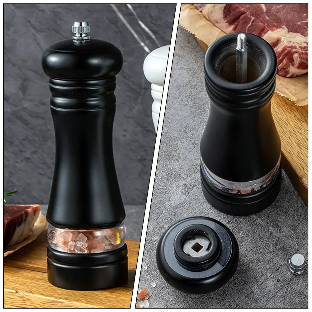 Wooden Pepper Mill Grinder Manual Kitchen Salt Pepper Grinder Refillable Transparent Shaker Coarse Salt Crusher