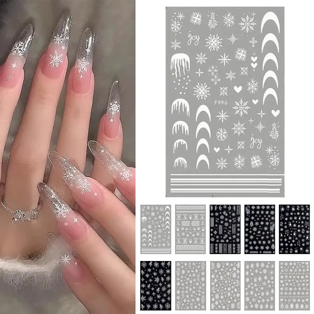 1 시트 화이트 눈송이 네일 스티커 크리스마스 겨울 눈 꽃 자기 접착 네일 아트 데칼 DIY 매니큐어 장식 K4U6