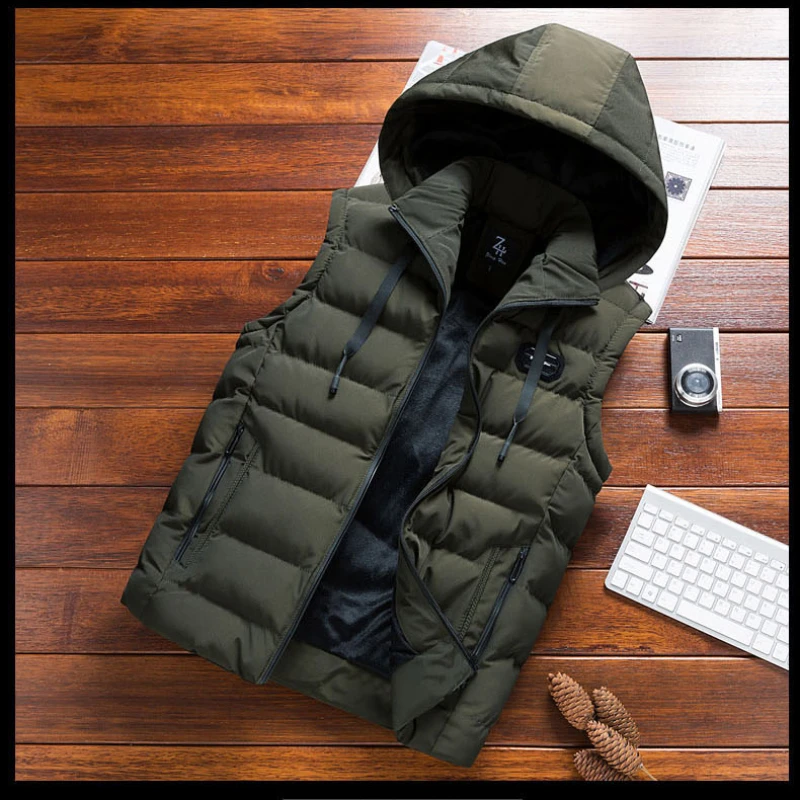 

Fashion Hooded Warm Men Vest with Hood High Quality Windproof Autumn Winter Waistcoat Outdoor Casual Sleeveless Jacket for Men