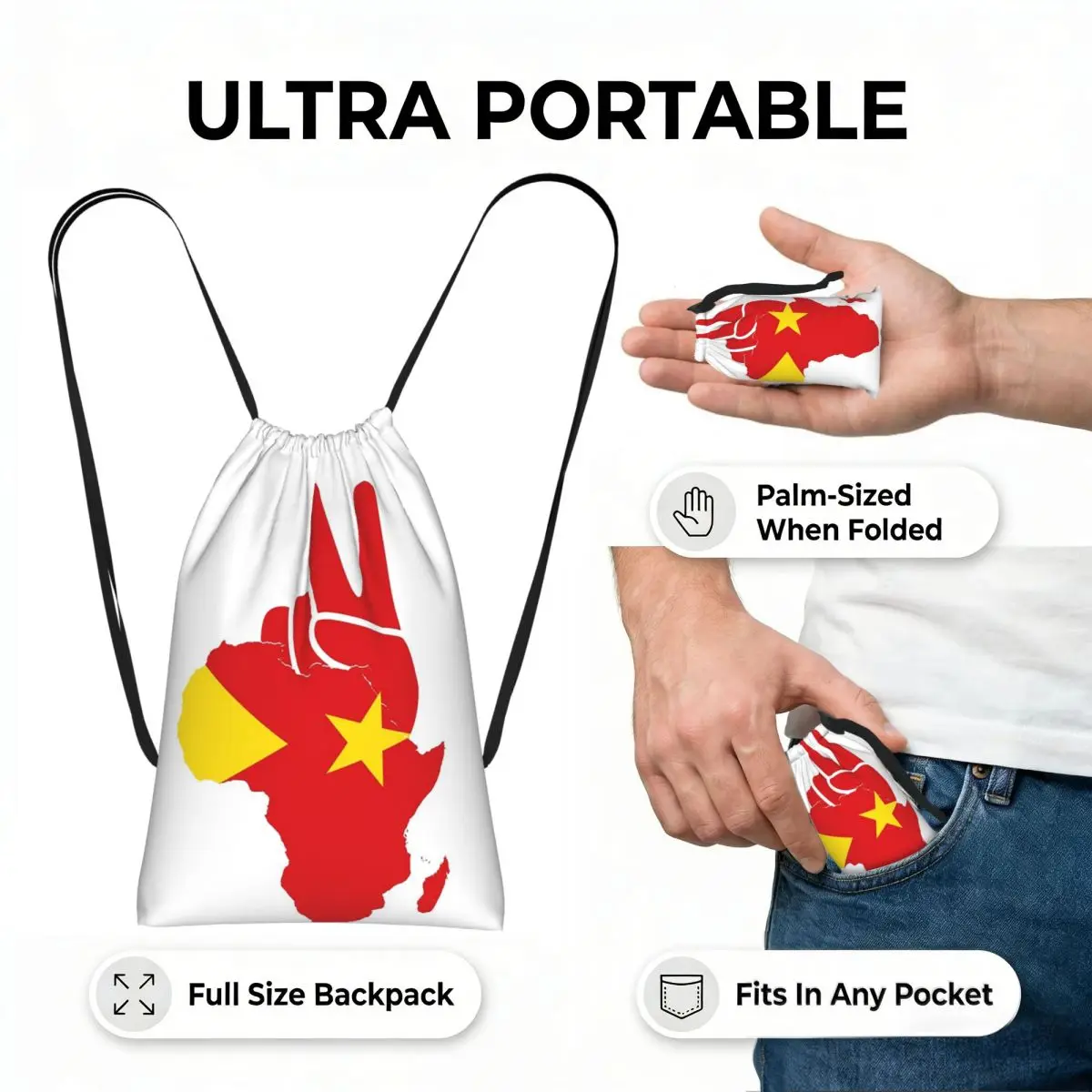 Tigray Peace Africa Proud Flag Ethiopian Tigray Drawstring Backpack Sports Gym Bag Portable Travel Drawstring Bag for Men Women