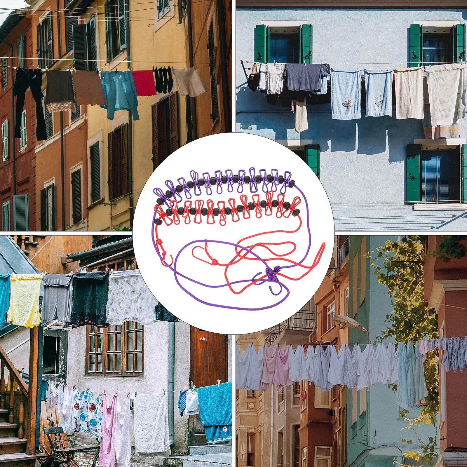 

2pcs Retractable Clothesline Drying Ropes Outdoor Travel Windproof Non-Slip Clothes Hanging Rope Household Laundry Line With