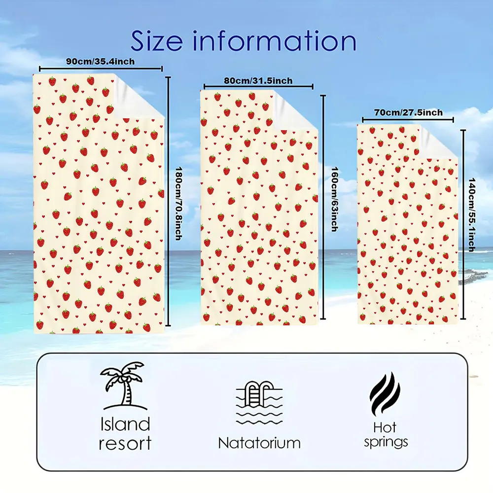 Cream Strawberry Hearts Quick Drying Microfiber Beach Towel Lightweight for Swimming Camping Yoga - Bath Towel