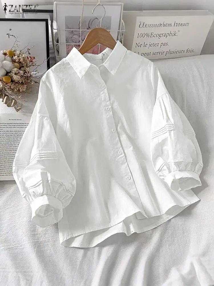 Women Fashion Blouses ZANZEA Lantern Long Sleeve Autumn Tops Lapel Elegant Office Lady Shirts Casual Female Blusas Streetwear