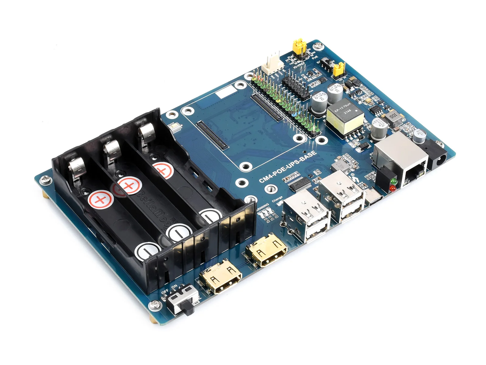 PoE UPS Base Board Designed for Raspberry Pi Compute Module 4, Gigabit Ethernet, Dual HDMI, Quad USB2.0