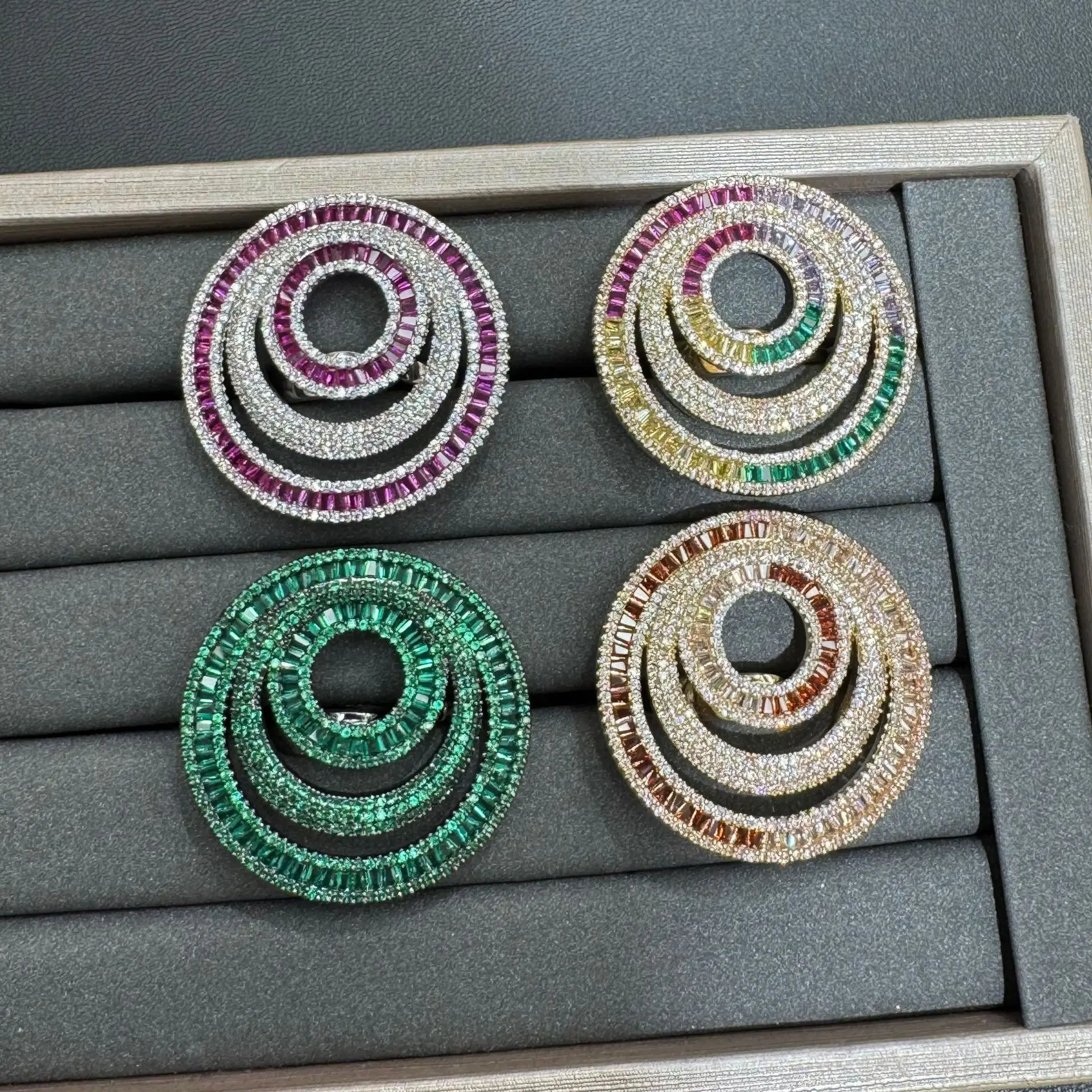 unique cubic zirconia adjustable ring for women shiny jewelry gala event dinner party round circles ring green fushia multicolor