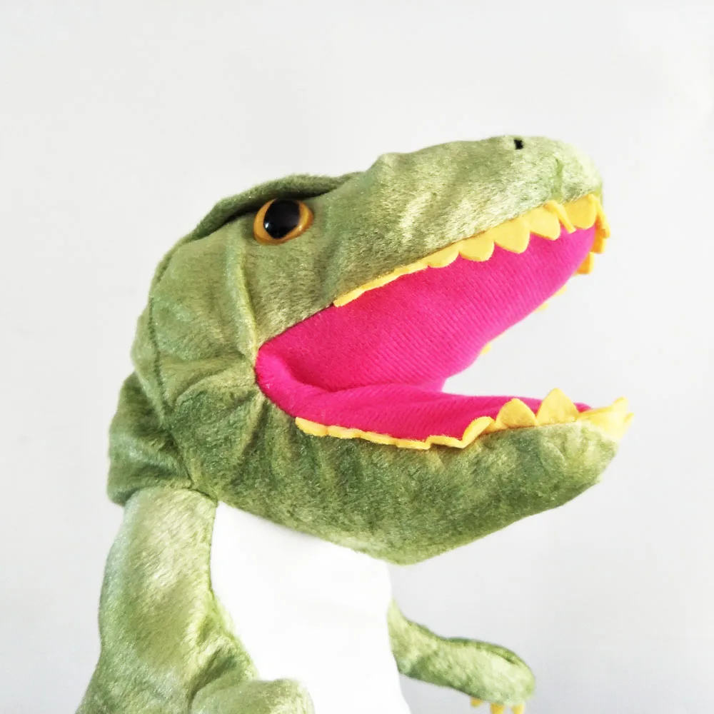 Giocattolo di peluche burattino a mano di cartone animato di alta qualità Tyrannosaurus Rex Dinosauro Bocca aperta per regalo di compleanno per bambini