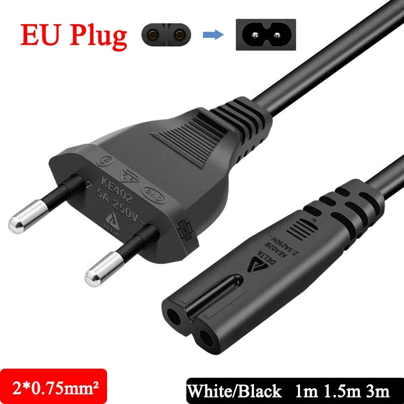 1.5m AC Power Cable EU US AU UK To Type 8 Connector Wire 2 Prong Figure 8 Plug AC Electrical Line For Printer Lamps LCD Display