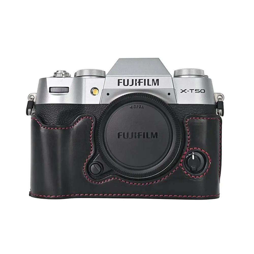 PU Leather Camera Half Case for Fujifilm XT50 Fuji X-T50 Bottom Opening Body Cover