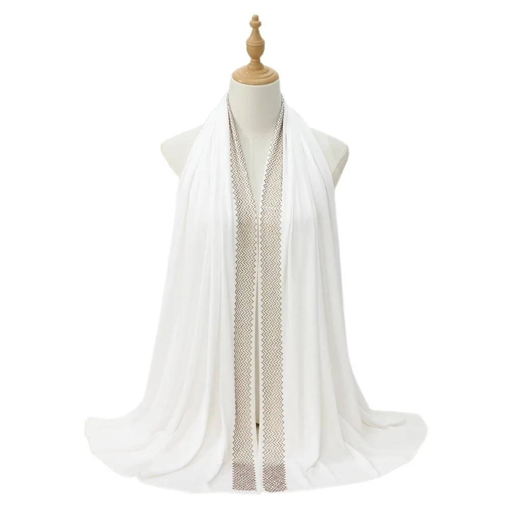 

Дышащий шифоновый хиджаб с камнями, длинный однотонный гладкий шелковый платок, легкий тонкий большой шарф для защиты от солнца для девочек