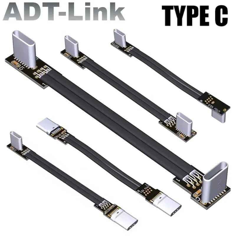 ADT Type C To C USB-C Slim 90 Angle Adapter Cable Power Bank Flexible Wire PD Cable Charging Cable USB C Bend Flat Silicone Cord