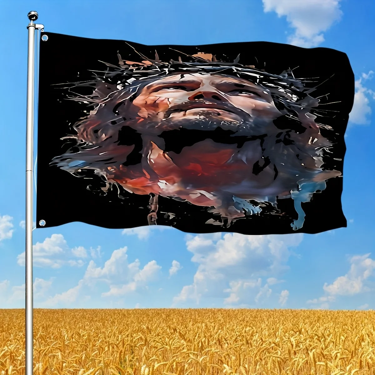 Jesus Christ Crown of Thorns Artistic Polyester Flag Outdoor Religious Banner Metal Grommets