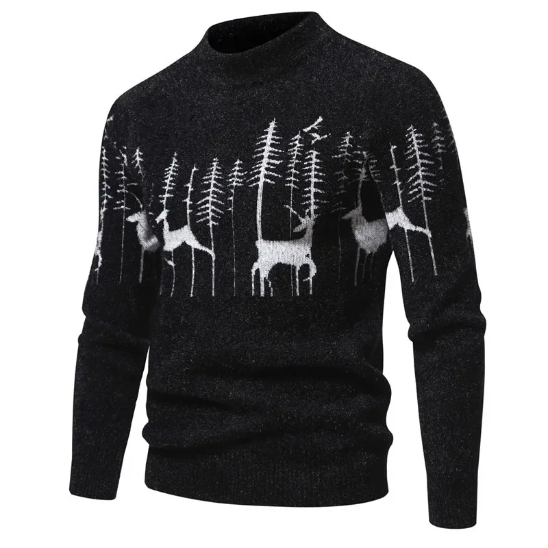 M-2XL!High Quality European and American Mohair Fabric for Warmth and Christmas Deer Design Long Sleeved Knit Shirt Men Clothing