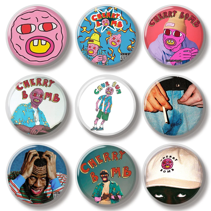 44 مللي متر تايلر مغني الراب الخالق CherryBomb غلاف الألبوم مضحك دبوس لينة زر دبوس مجوهرات الإبداعية شارة بروش حقيبة ظهره تزيين