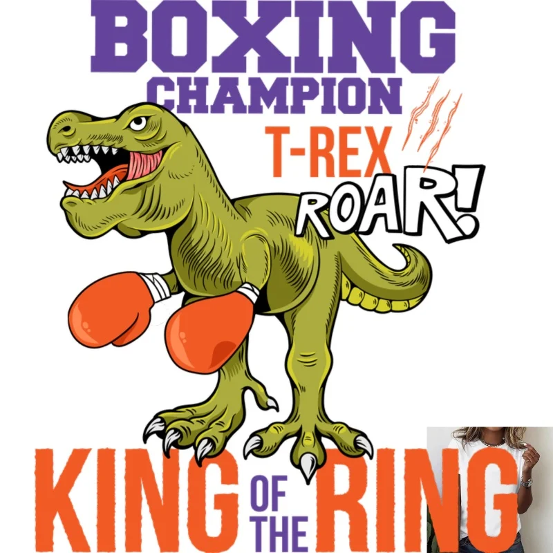 Fun Boxing T - Rex Heat Transfer White Ink Iron - on Decal, Trendy & Unique Pattern, Suitable for T - shirts/Canvas Bags,