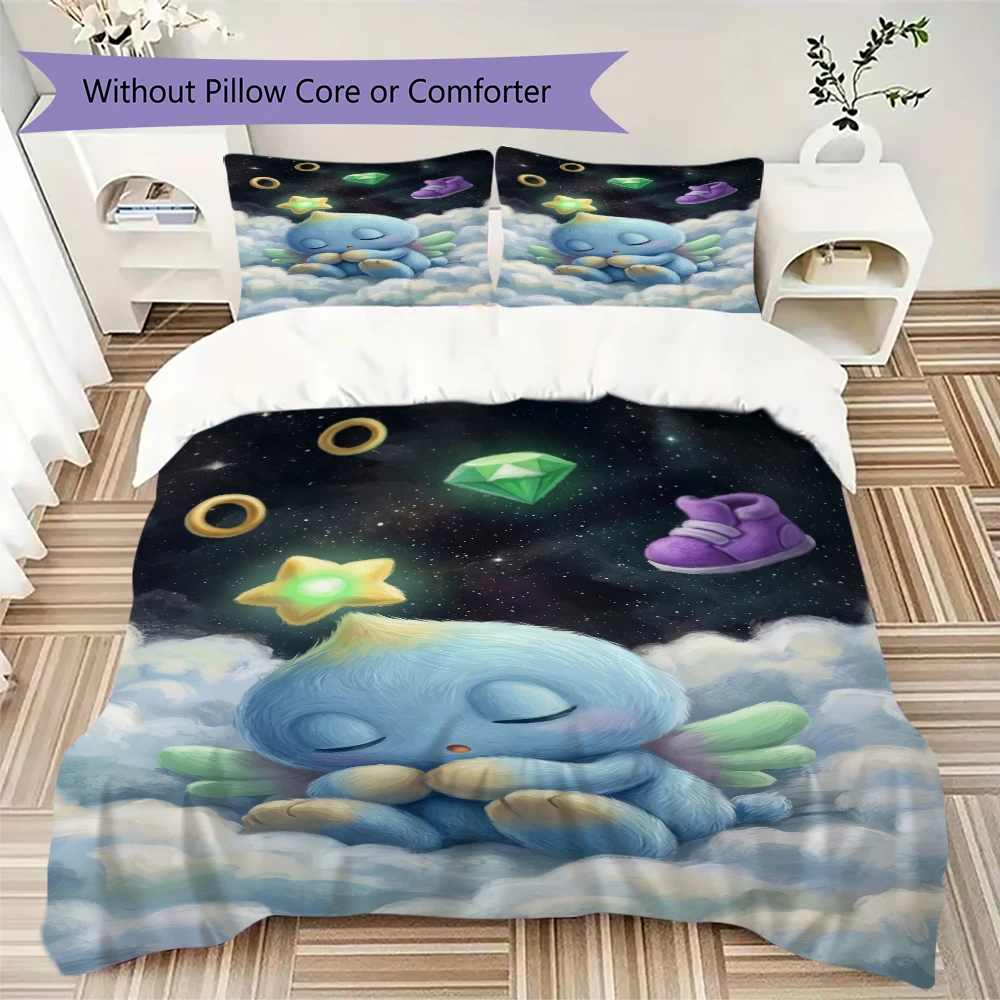 Anime Sonic the Hedgehog Pillowcase & Duvet Cover Set Patterned Bedding for Room Decor Perfect Gift for Game Fans.-Xin