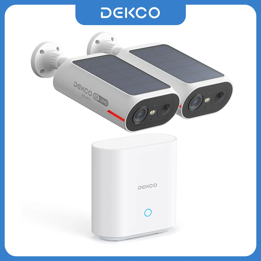 Dekco 3MP Solar Camera System 2 Cam Kit Wireless Camera System Outdoor 5000mAh Battery Wifi Camera AI Detection CCTV Camera Kit