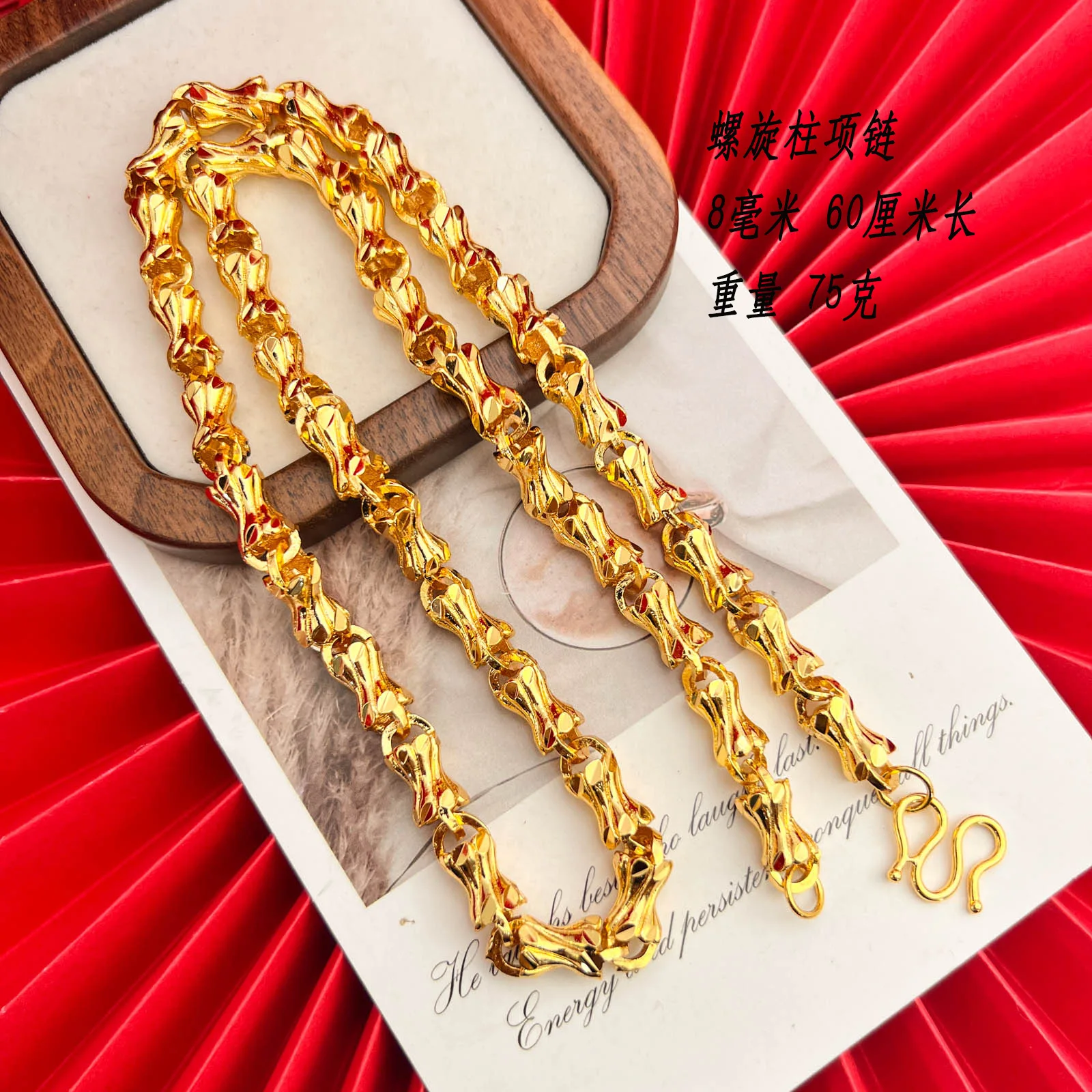Luxury 24K 9999 Pure Gold real gold Men's Spiral Slub Necklace Twist Rope Hemp Rope Cylindrical Necklace