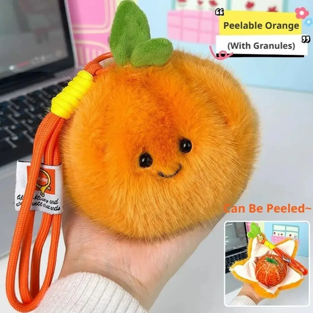 Peelable Design Fruit Soft Filled Kawaii Style Simulation Food Stress Relief Fidget Furry Texture Orange Keychain for Girls