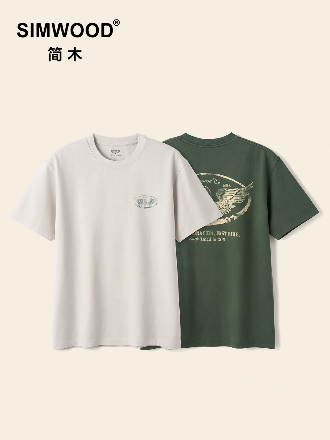 SIMWOOD 2026 Летняя Новинка: Мужская Винтажная Футболка Оверсайз 270gsm с Эффектом Потёртости, Графика Байкер, Модный Уличный Стиль