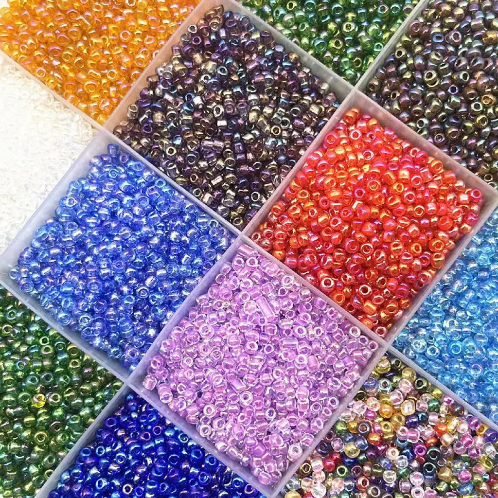 Cuentas de arroz de vidrio espaciador de cuentas de vidrio checo coloridas AB de varios tamaños 12/0 8/0 6/0 para fabricación de joyas Material de pendientes de perlas 10g